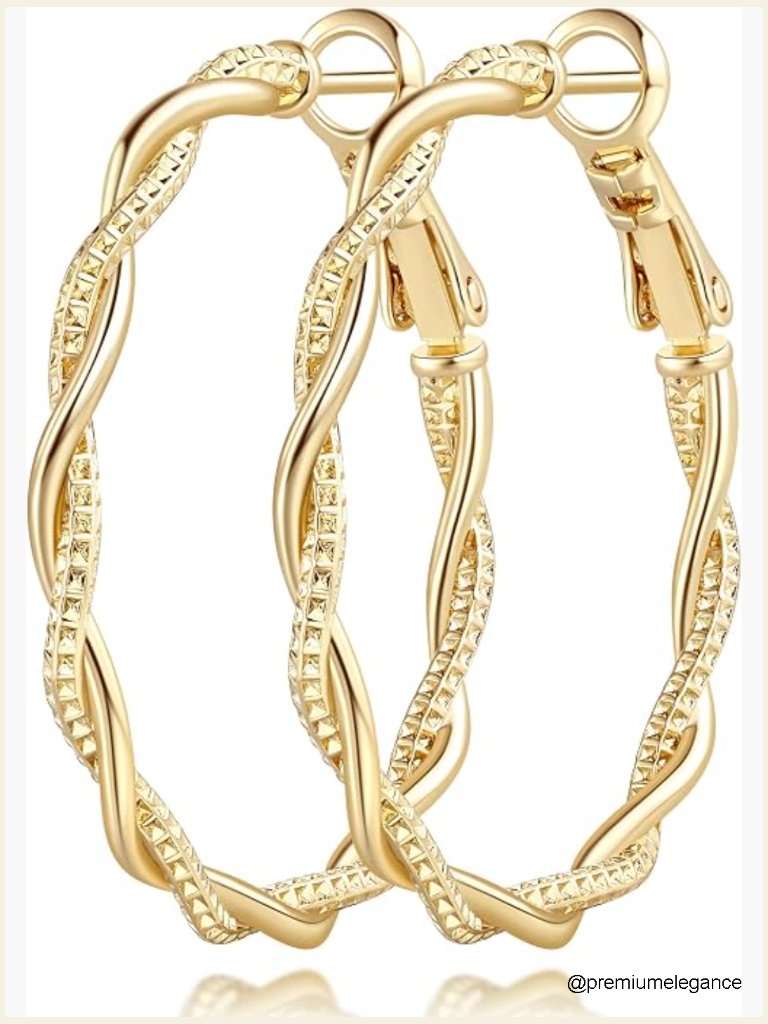 Gold Plated 34mm Twisted Hoop Earrings For Women